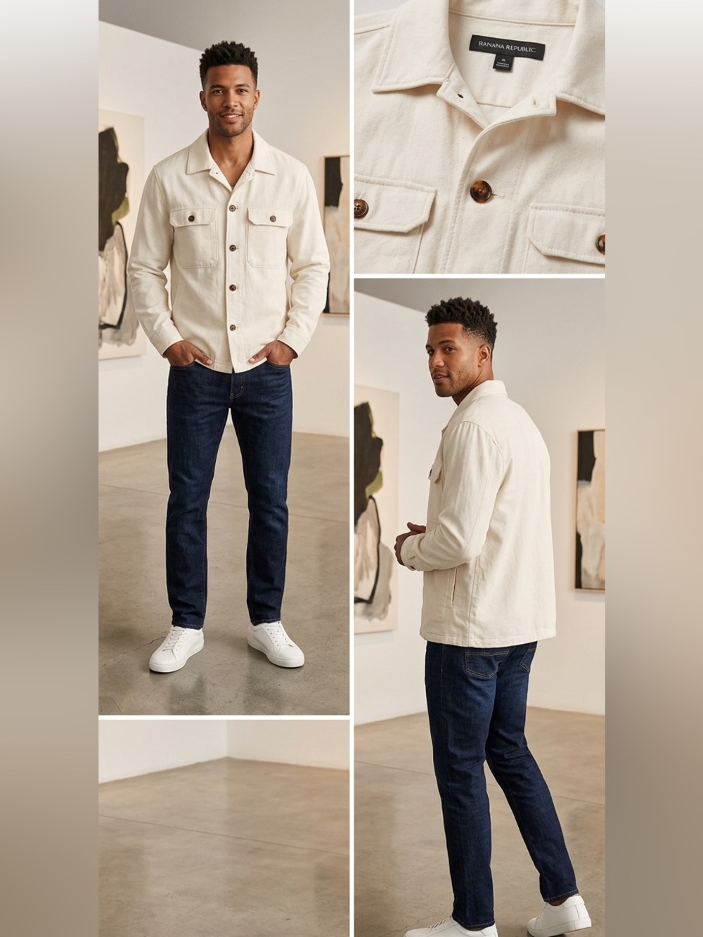 Banana Republic Men's Off-White Button-Front Shirt Jacket